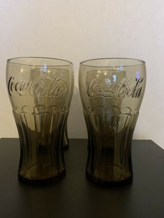 Set Of 4 Coca - Cola Vintage Drinking Glass Brown Mcdonald 
