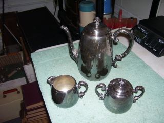 Vintage Wm.  Rogers Silver Plated Teapot Sugar Bowl Creamer Set,  Real