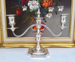 Fine Quality 19th C.  Georgian Style 9” Silver On Copper Candelabra & Snuffer