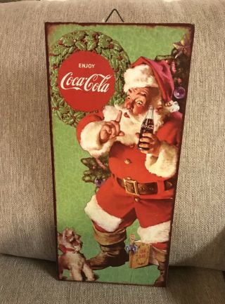 Santa Clause Coca Cola Wooden Wall Plaque 16” X 7.  5”