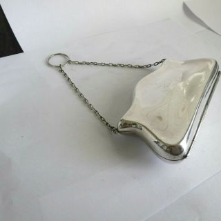 Edwardian Silver Plate Epns Purse With Chain And Finger Loop And Is Silk Lined