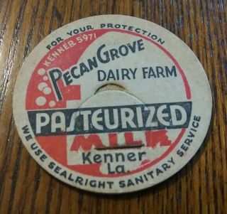 Vintage Milk Bottle Cap Pecan Grove Dairy Farm Kenner Louisiana Milk 9