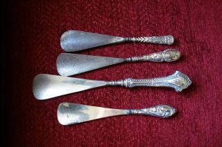 4 X Solid Silver Handled Shoe Horns