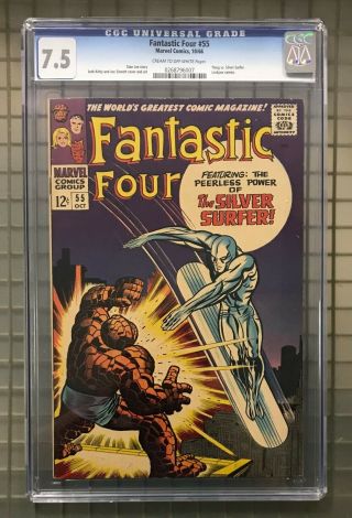 Fantastic 4 Four 55 Marvel Comics 1966 Comic Book Cgc 7.  5 Silver Surfer Thing