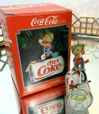 Coca Cola Enesco Bear Ornament Christmas Diet Coke 1992 Vintage Nos N1