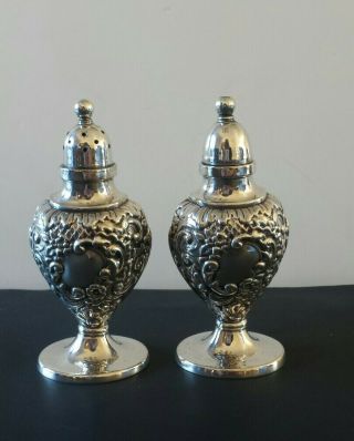 Antique Silver Plated Repousse Salt And Pepper Shakers England