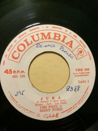 Les Paul And Mary Ford - Chile Rare Single Columbia 45 Rpm 7 " Ex
