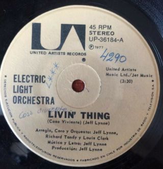 Electric Light Orchestra - Chile Rare Promo Single 1977 Vg,  45 Rpm 7 " Livin 
