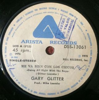 Gary Glitter - Chile Rare Promo Single 1975 45 Rpm 7 " Ex Doing All Right With Boys
