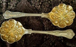 Vintage 2 Silverplate Serving Spoons With Gold Wash Bowls Sheffield England