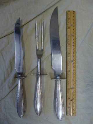 Vintage 3 - Piece Sterling Silver Carving Set - 13 " & 11 " Knives/knife,  10.  5 " Fork