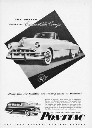 1950 Pontiac Chieftain Convertible Coupe & Wagon Photo Vintage Promo Print Ad