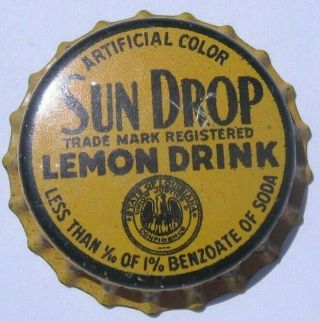 Sun Drop Lemon Drink Soda Bottle Cap; St.  Louis,  Mo; Louisiana Tax; Cork