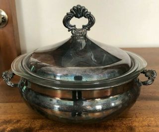 Vintage Fb Rogers Silverplate Serving Dish With Lid And Glass Insert