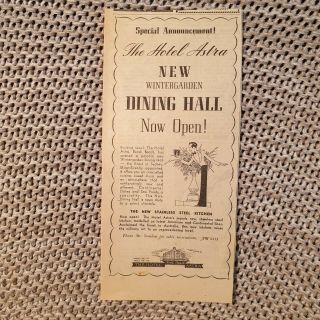 Hotel Astra,  Bondi Beach,  Wintergarden Dining Hall - 1948 Advertisement