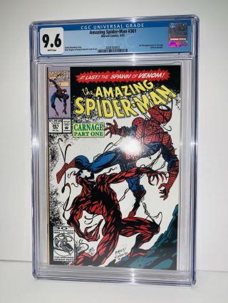The Spider - Man 361 (apr 1992,  Marvel) - 1st Appearance Carnage Cgc 9.  6