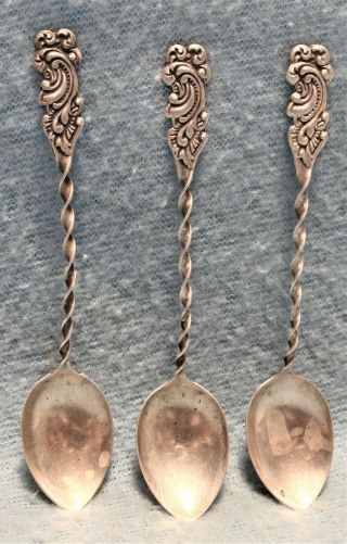 Set 3 Small Vintage Ornate Pattern Handle Sterling Silver Demitasse Spoons