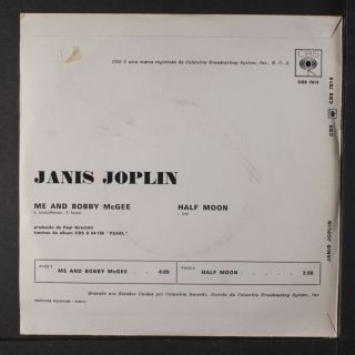 JANIS JOPLIN: Me And Bobby Mcgee / Half Moon 45 (Portugal,  PS w/ sm tear/tag re 2