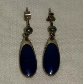 Sheffield Hallmarked Solid Sterling Silver And Lapis Lazuli Earrings 3.  50 Grams