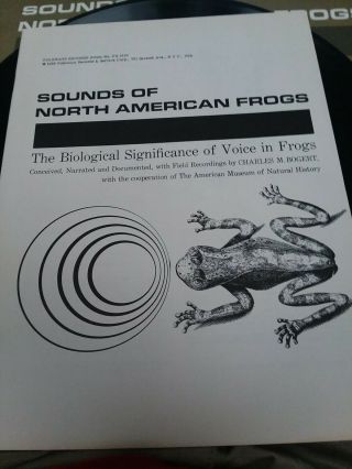 Sounds Of North American Frogs LP SW 1958 Charles M.  Bogert Folkways FX6166 EX 6
