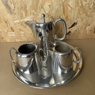Vintage Silver Plate Tea Coffee Set On Tray - Pot,  Jug,  Sugar Bowl