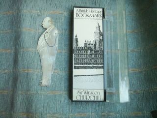 Old Vintage Sir Winston Churchill Silver Plated Bookmark Page Marker Boxed Fine