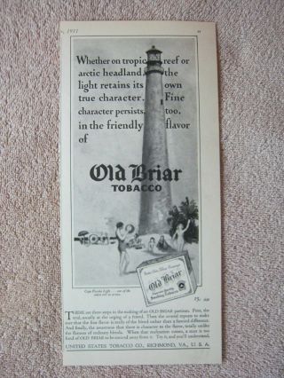 Vintage 1931 Old Briar Smoking Tobacco Cape Florida Lighthouse Print Ad
