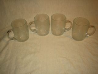 Coca Cola Clear Textured Glass,  Set Of 4 Coffee Cups Mugs 10 Oz