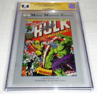 Marvel Milestone Edition Incredible Hulk 181 Cgc Ss Dual Signed Stan Lee Romita