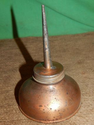 Vintage Oiler Can,  2 " X 3 - 1/2 ",  Thumb Press Drip Style,  Copper Plated