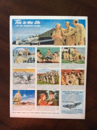 1943 Vintage Color Ad U.  S.  Air Force Recruiting Wwii Theme
