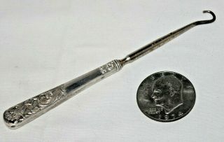 Antique Foster Bailey F & B Sterling Silver Button Hook Engraved Lion Motif 22g