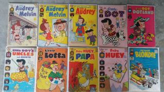 Box Of 35 Harvey Comic Books: Sad Sack,  Little Audrey Dot & Lotta,  Blondie,  Etc