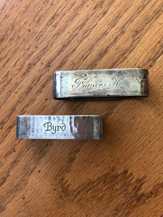 Victorian Sterling Silver Napkin Rings " Byrd " & " Frances H "