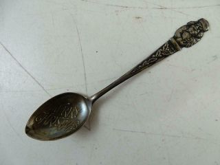 Antique Souvenir Sterling Silver Demitasse Spoon Merry Christmas Santa Claus Vtg