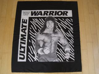 Nos 1988 Vtg Wwf Ultimate Warrior Silky Satin Flag Banner 80s Wall Art Poster