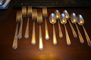 12 Pc Oneida Community Made Silver - Plate Tudor Plate Mary Stuart Fork Spoon