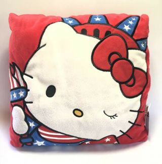 Vintage Hello Kitty Plush Pillow Ny Usa 14 " X 14 " Nwt 2008 Statue Of Liberty Red