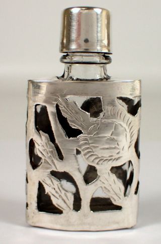 Vtg TAXCO Mexico CH STERLING Silver Overlay Glass Perfume Bottle Scent Flask 4