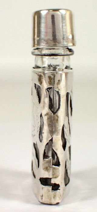 Vtg TAXCO Mexico CH STERLING Silver Overlay Glass Perfume Bottle Scent Flask 5