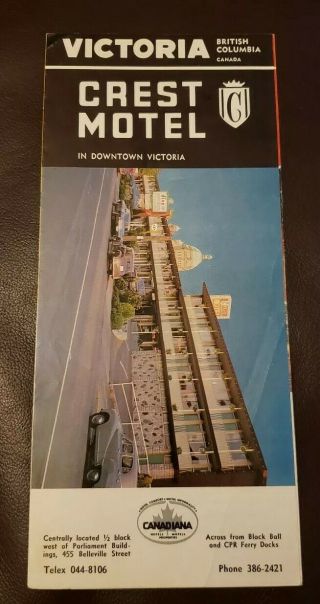 Crest Motel Downtown Victoria British Columbia Canada Vintage Brochure