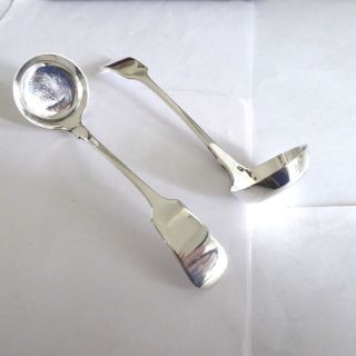 Vintage Pair Silver Plate E P Sauce / Cream Ladles Fiddle Pat 7 Inch Gleaming
