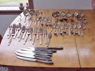 63 Pc.  Vtg 1936 National Silver Co.  Monarch Silverplate Mildred Pattern Flatware