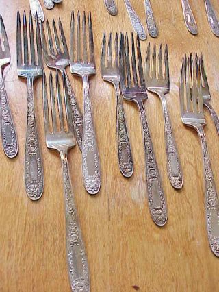 63 Pc.  Vtg 1936 National Silver Co.  Monarch SilverPlate Mildred Pattern Flatware 4