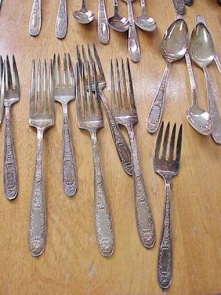 63 Pc.  Vtg 1936 National Silver Co.  Monarch SilverPlate Mildred Pattern Flatware 5