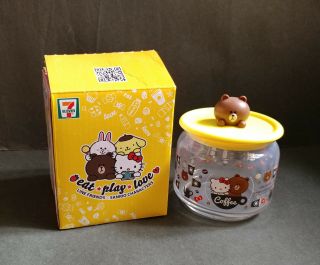 Hk 7 - 11 Line Friends X Sanrio Brown Bear Hello Kitty Joy Joy Jar Glass Container