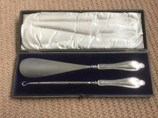 Boxed Sterling Silver Shoe Horn And Button Hook Birmingham