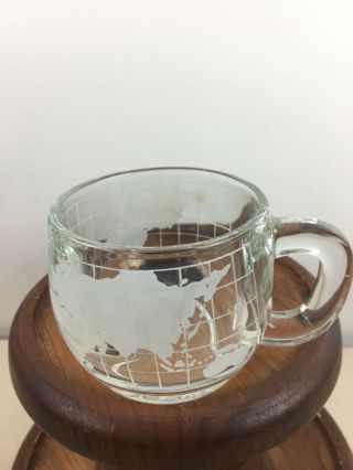Nestle Vintage Clear World Map Globe Etched Glass Coffee Cup Mug 1970`s 299