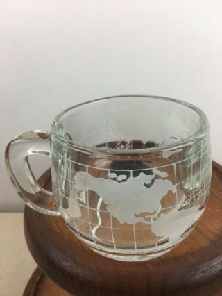 Nestle vintage clear world map globe etched glass coffee cup mug 1970`s 299 3