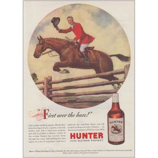 1947 Hunter Whiskey: First Over The Bars Prize Winning Jumper Vintage Print Ad
